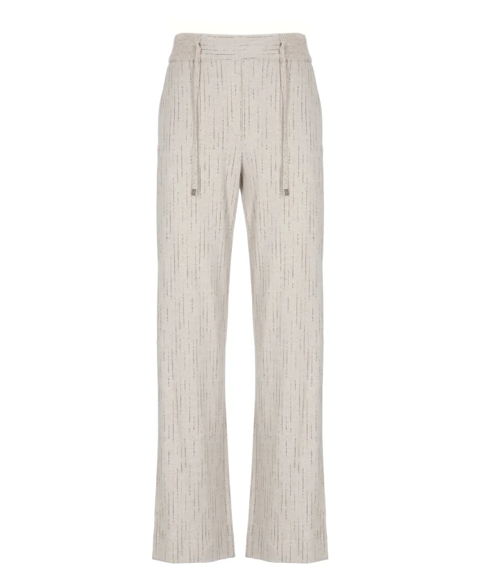 

Полосатые брюки из шерстяной смеси с эластичным поясом D.Exterior, бежевый