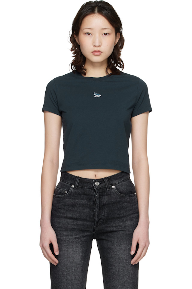 

Maison Kitsuné Детская футболка с изображением лисенка темно-синего цвета