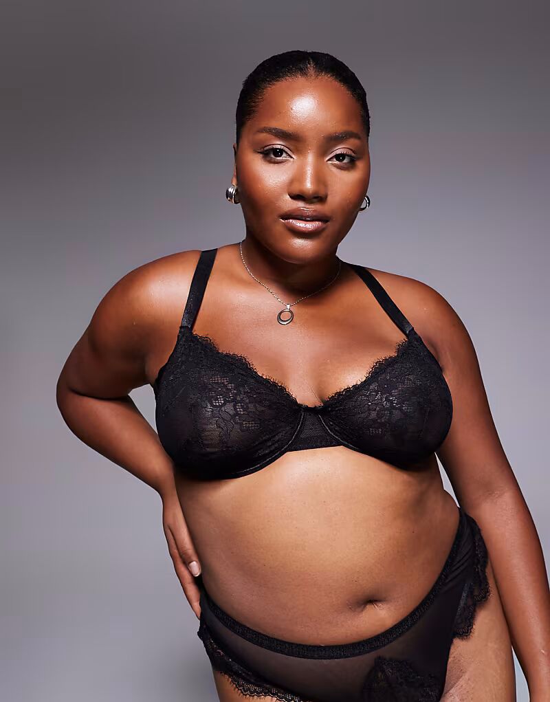 

Кружевной бюстгальтер Curve Aurora на косточках черного цвета Asos Curve
