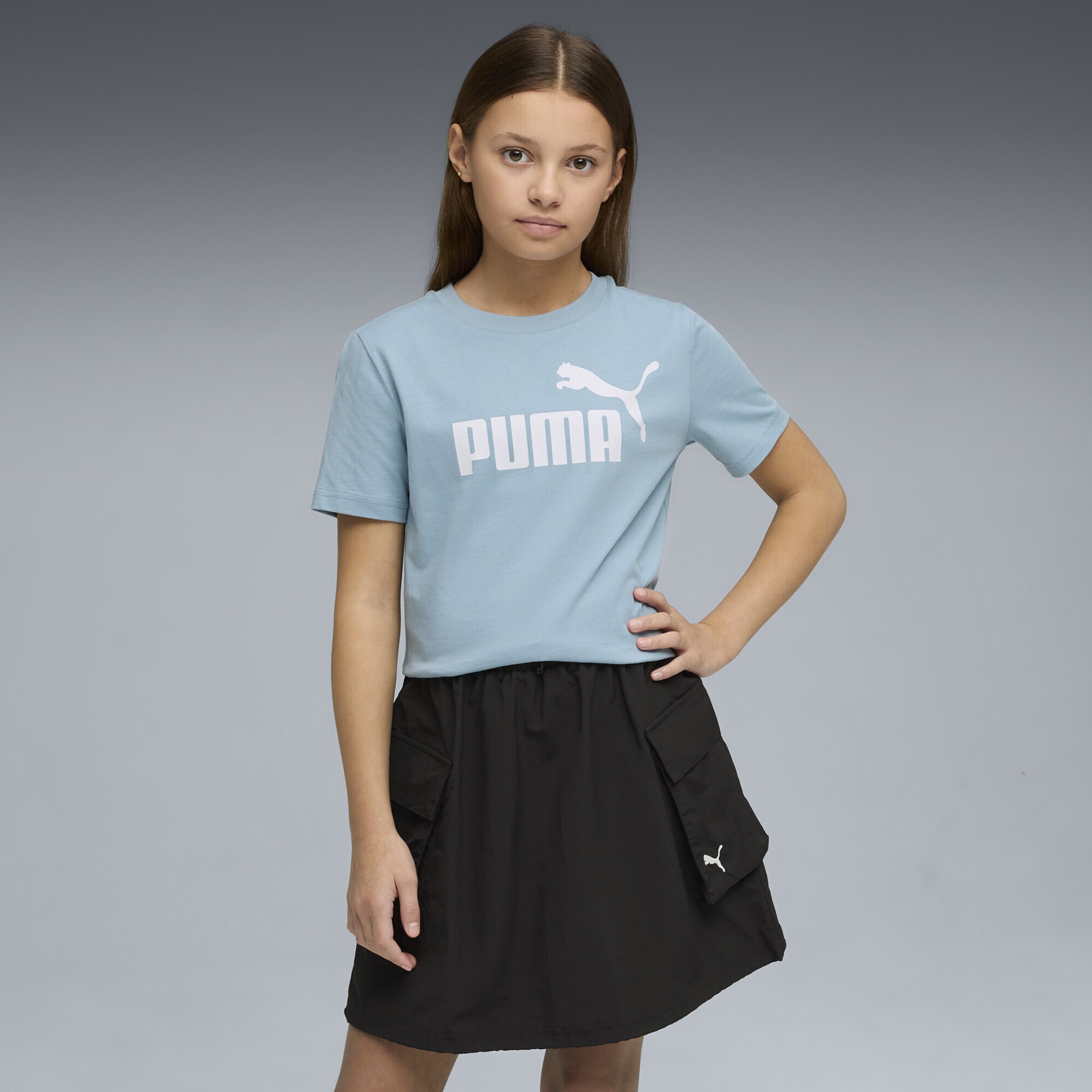 PUMA Футболка для тренировок 'ESS No. 1' в светло-голубом цвете — фото 3
