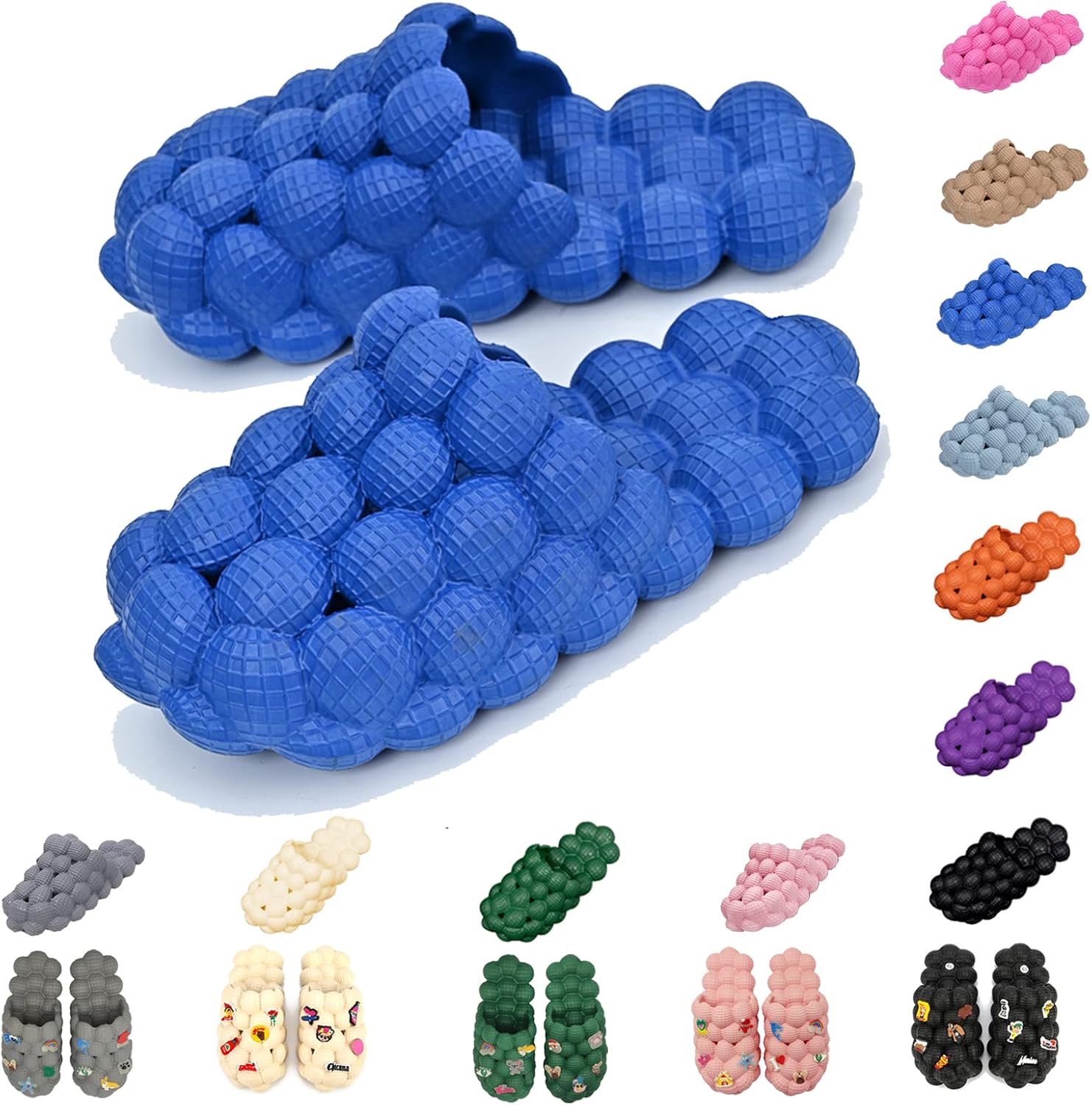 

Тапочки-пузыри для женщин и мужчин, забавные массажные шлепанцы в форме мяча для гольфа, с толстой подошвой и амортизирующей подушкой для спа-процедур, нескользящие сандалии для рефлексотерапии и снятия стресса, для душа и спальни Aiminuo, синий