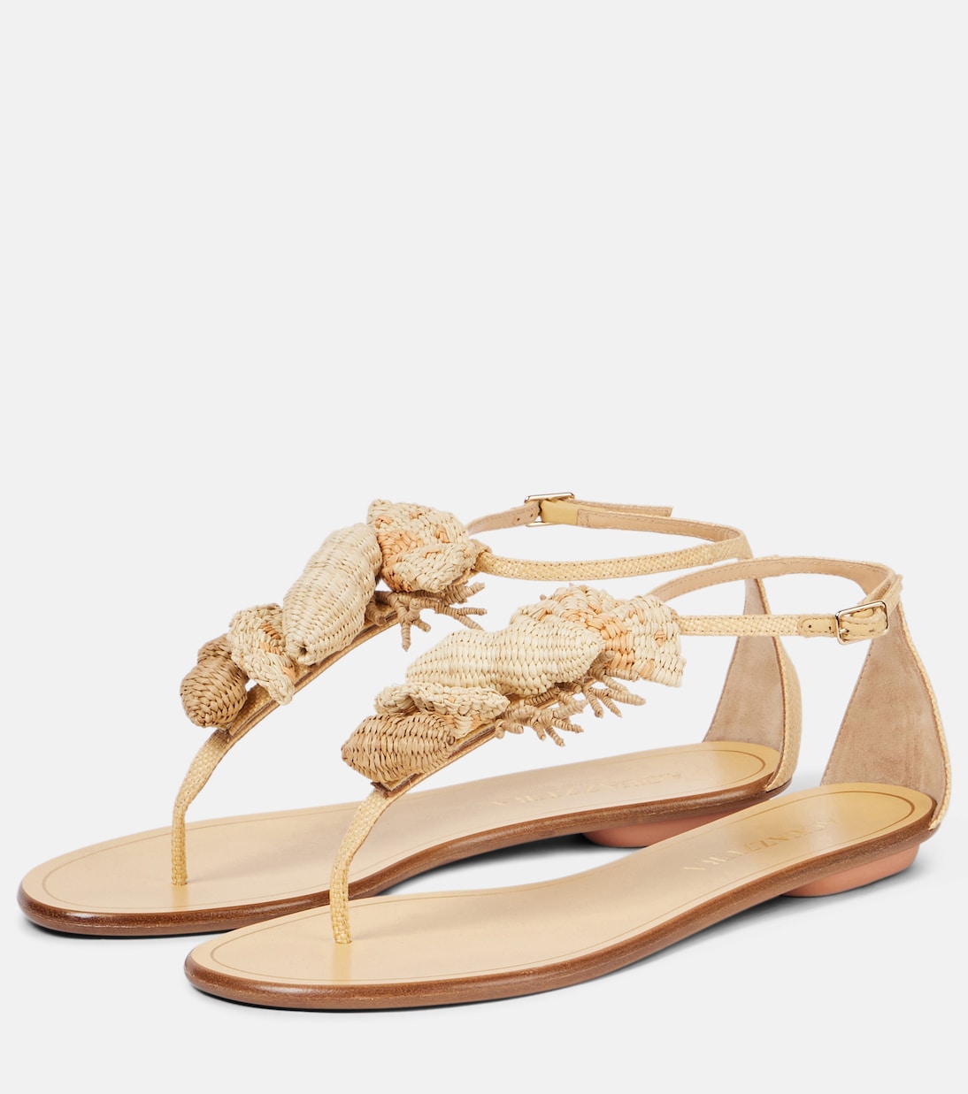 Сандалии-танкетки Marea из кожи с отделкой из рафии Aquazzura, Natural — фото 4