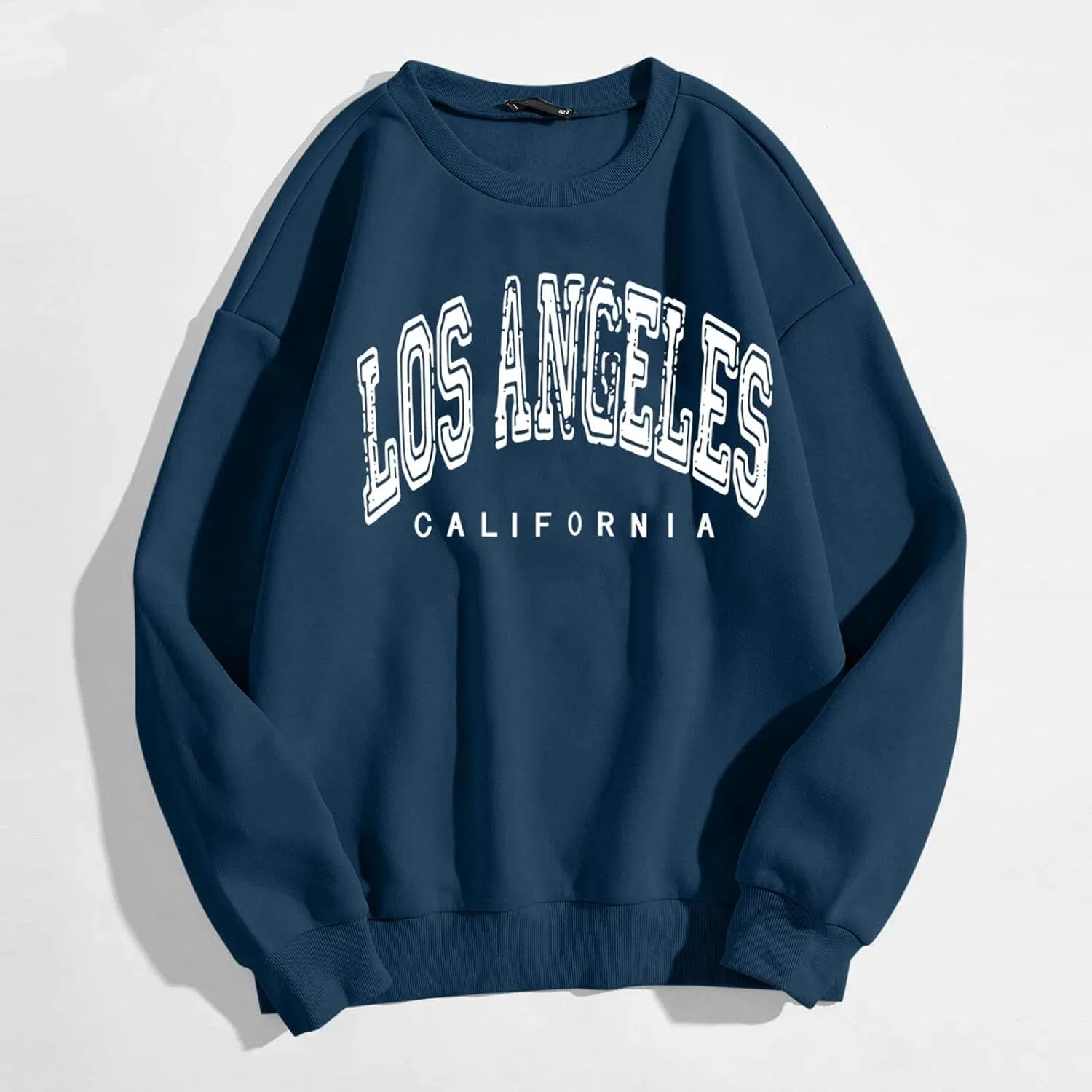 Generic Женский свитшот большого размера Los Angeles с круглым вырезом и буквенным принтом, свободного кроя, модный топ, A03-Navy — фото 2