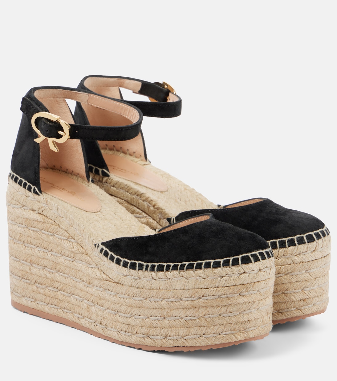 Замшевые эспадрильи на платформе Gianvito Rossi, Black+Naturale