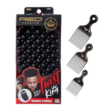 

[T] RED от Kiss Bow Wow X Twist King Премиальная роскошная щетка для укладки Twist Styler с 3 пластиковыми стайлинговыми наборами Piks Прочная моющаяся губка-ракетка для афро-кудрявых волос для парикмахеров и ежедневного использования Идеально п...