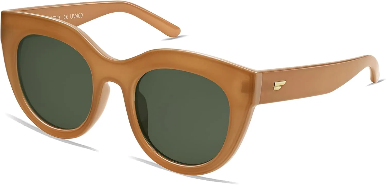 

Новые поляризованные солнцезащитные очки VANLINKER «кошачий глаз» в стиле ретро, ​​увеличенного размера, для женщин. VL9690, Light Brown Frame/Green Lens