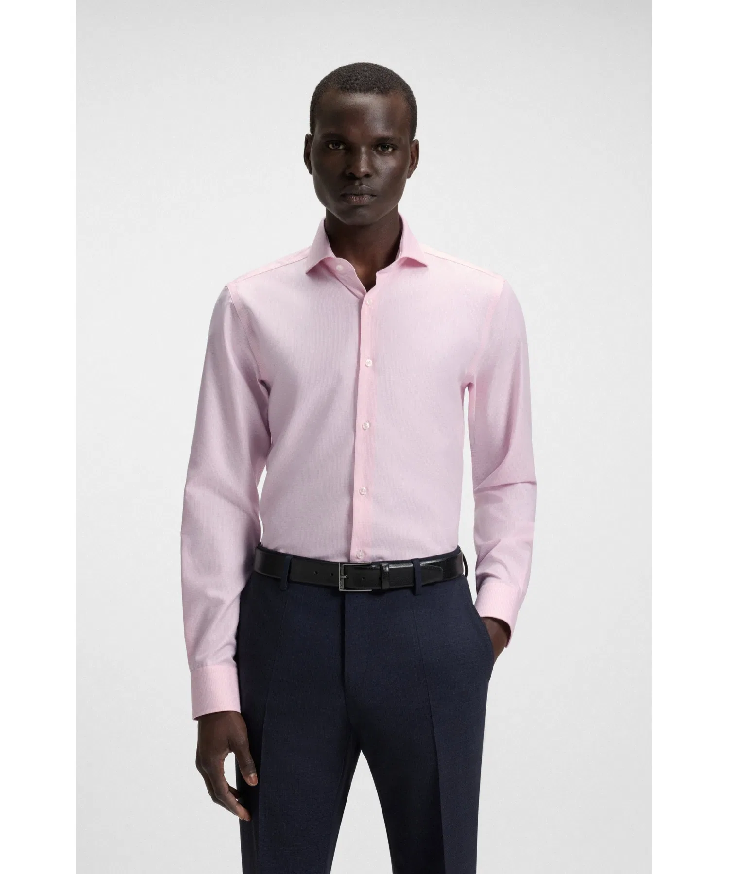 Мужская рубашка BOSS Slim Fit в мелкий узор светло-розовая