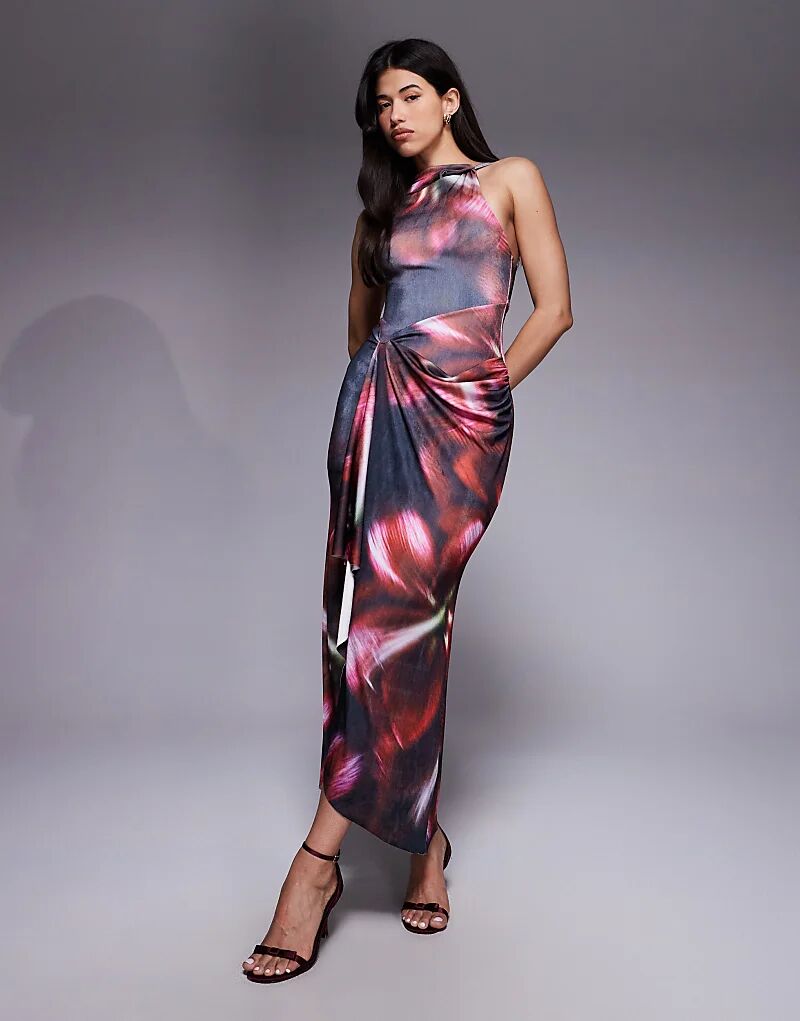 

Платье макси ASOS DESIGN с цветочным принтом и драпировкой