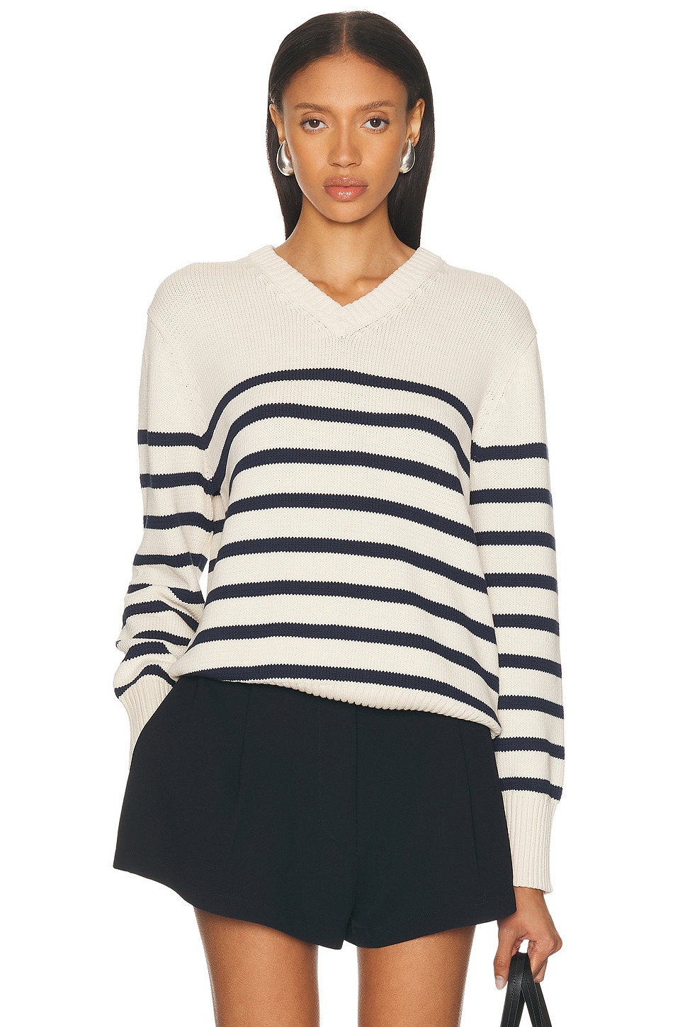 

Хлопковый свитер с V-образным вырезом Cate Jenni Kayne, Ivory & Navy Stripe