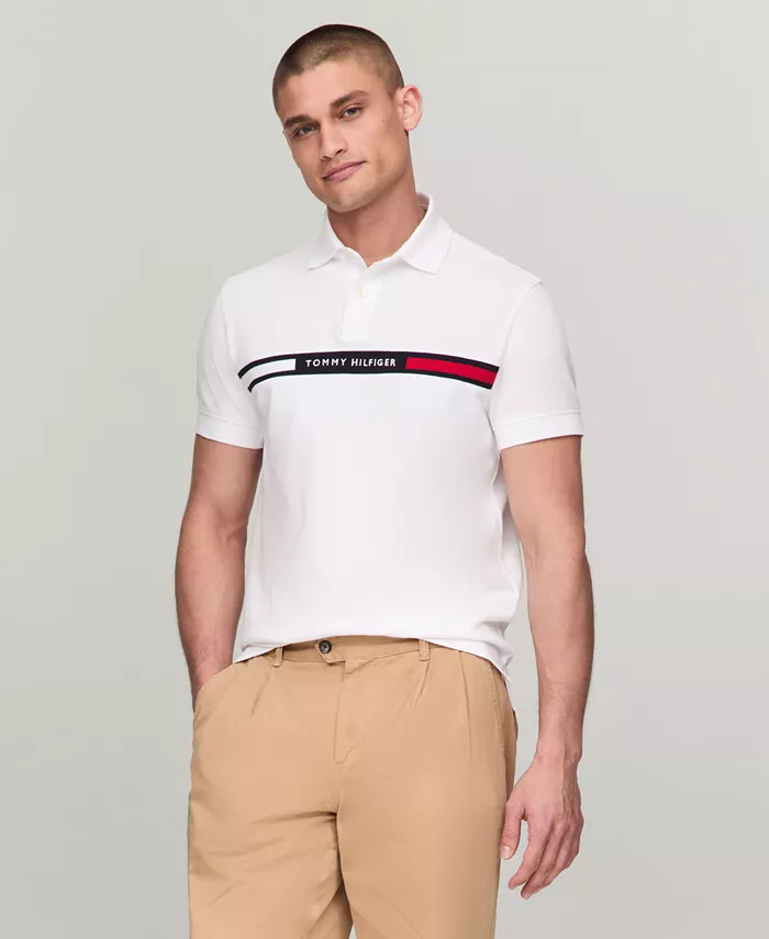 

Мужская поло с коротким рукавом и вышитой полосой на груди Tommy Hilfiger, белый