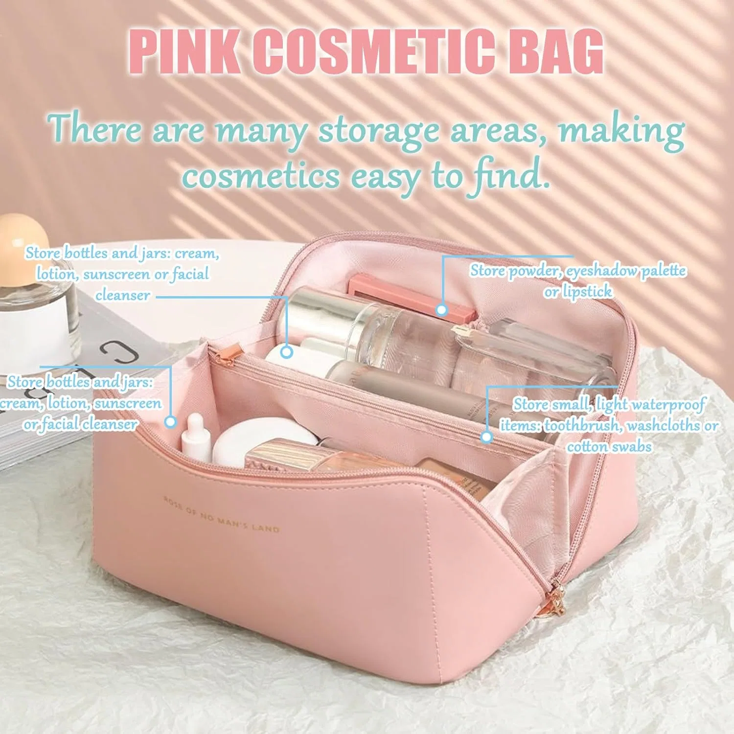 Женская портативная косметичка с ручкой, розовая Jsthhtt, 2-Pink — фото 3