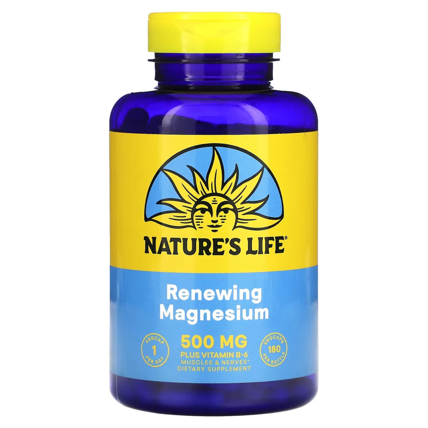 

Обновляющий магний 500 мг 180 растительных капсул Nature's Life