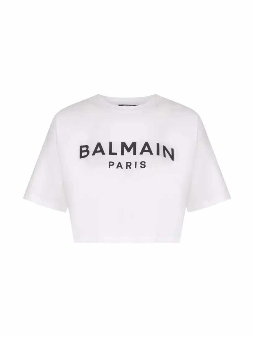

Укороченная футболка с логотипом Balmain, белый