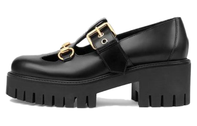 Женские лоферы GUCCI 'Black' на платформе 30 мм с подковой