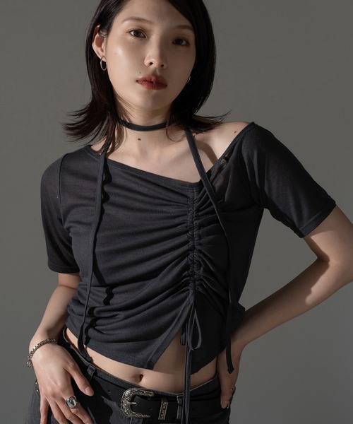 

Топ с открытыми плечами и завязками Apres jour mignon, угольно-серый