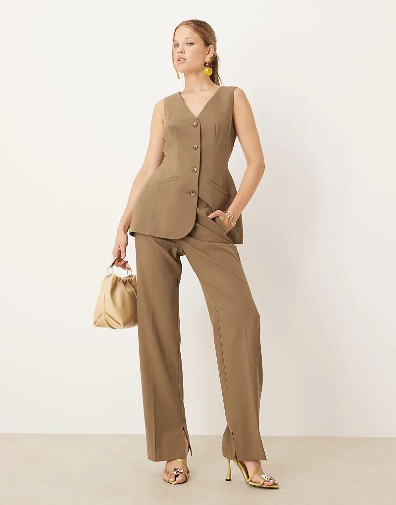 

Узкие прямые брюки ASOS DESIGN с разрезами от производителя оливкового цвета