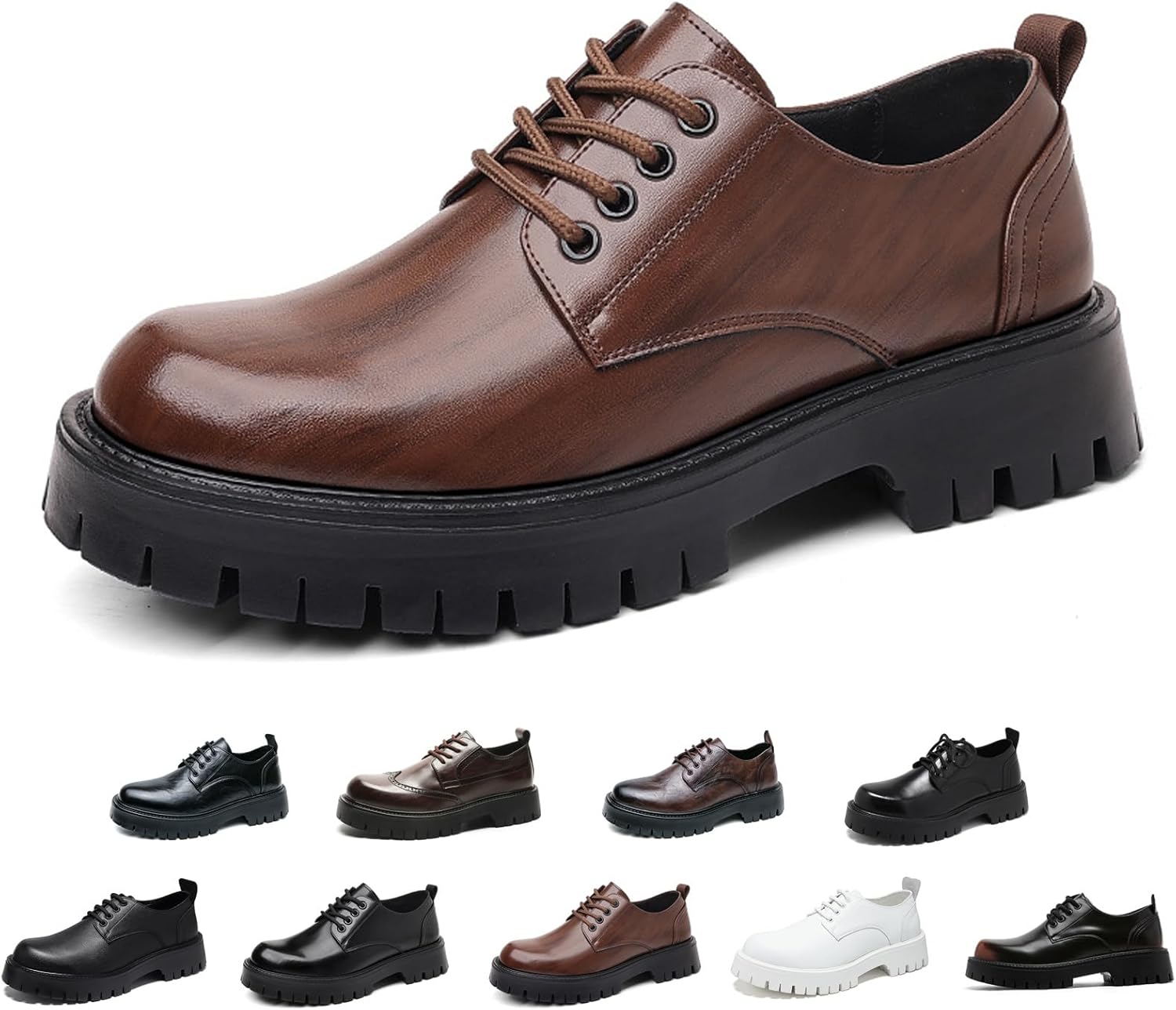 

Мужские кожаные оксфорды с крыльями и шнуровкой на высокой платформе, винтажные с круглым носком, противоскользящие с массивным каблуком Generic, H