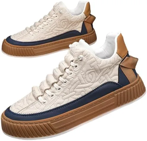 

Мужские комфортные ортопедические кроссовки на платформе, повседневные кожаные, ручной работы, без шнурков, для ходьбы и тенниса, с комфортной амортизацией, широкая полнота DEVILEYEZE, бежевый