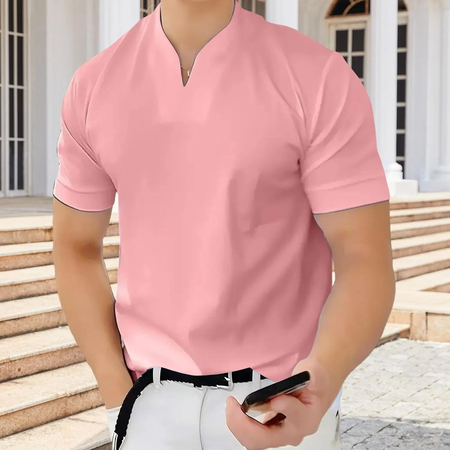 Футболка мужская V-образный вырез, Generic, Pink — фото 2