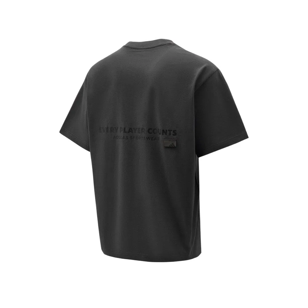 Футболка мужская Dark Charcoal Black с круглым вырезом, умеренная Adidas — фото 3