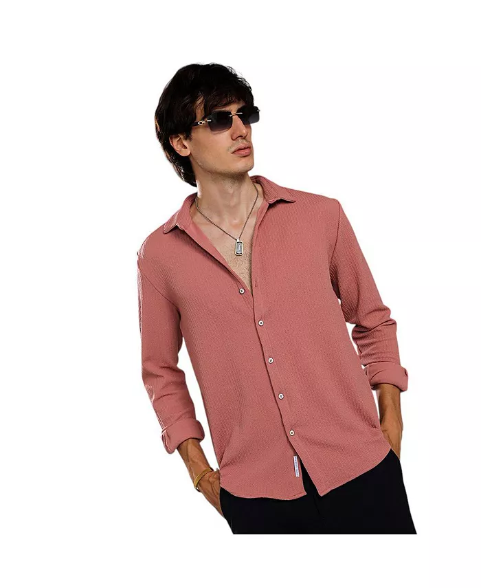 

Мужская рубашка с полосками лососевого цвета и складками Campus Sutra, розовый