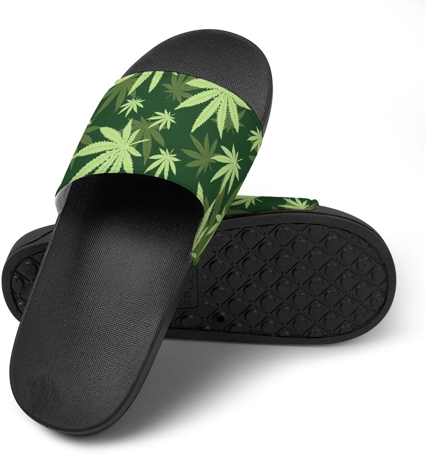 

Тапочки для душа с принтом аксолотля Jeireumteor, противоскользящие, мягкие, для ванной комнаты, с открытым носком, для женщин и мужчин, Weed Leaves