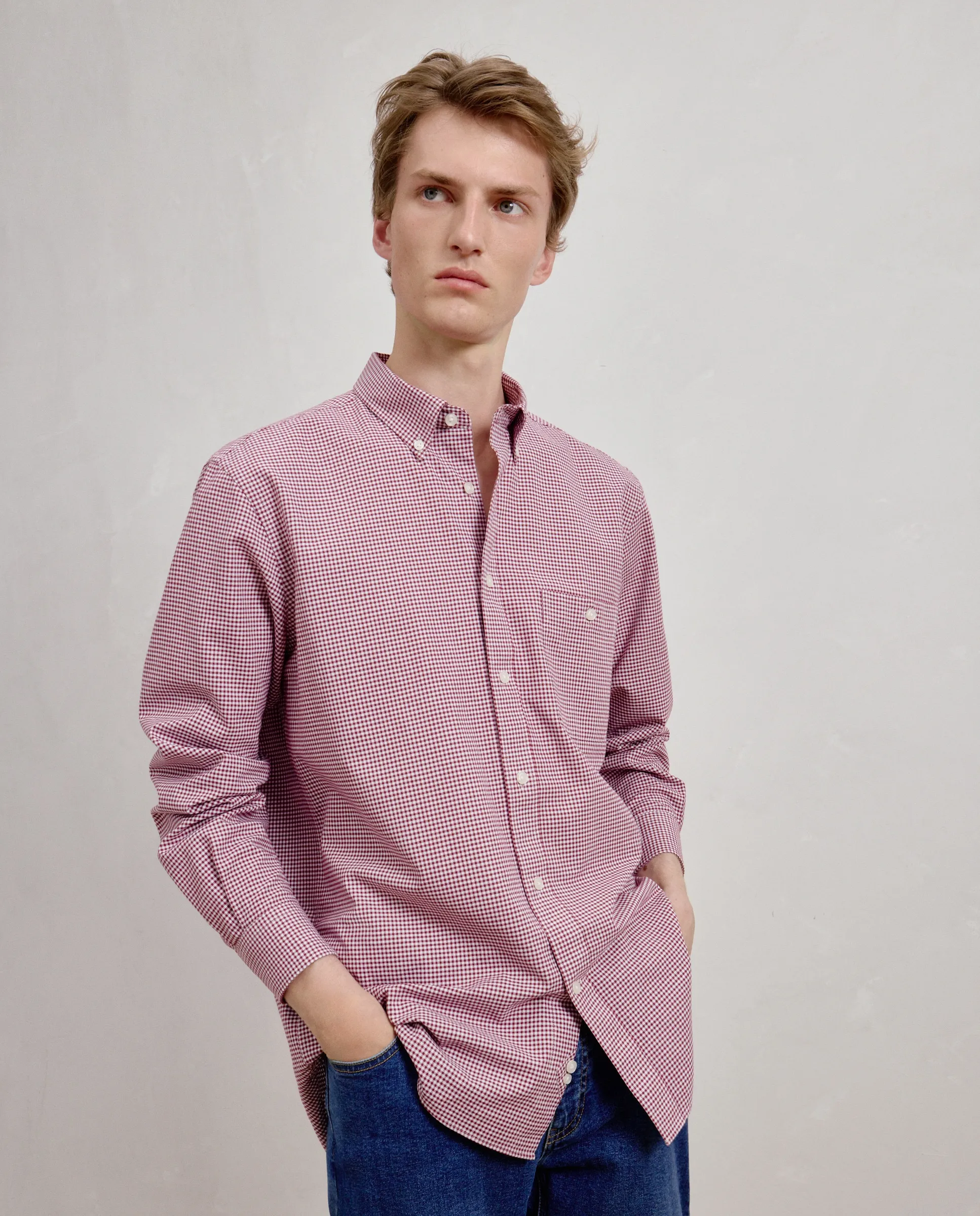 

Классическая мужская рубашка с длинным рукавом в клетку виши Dustin, бордовый