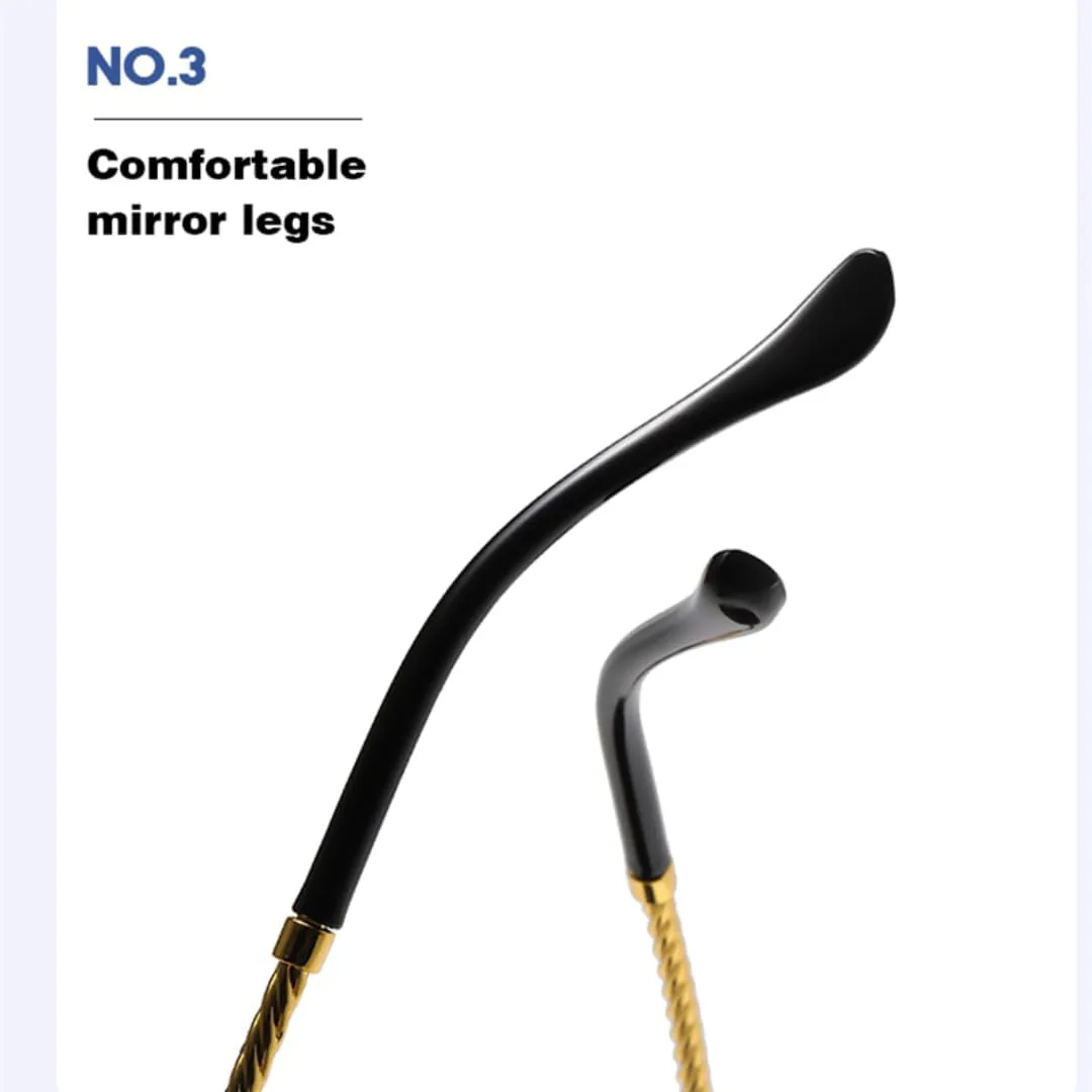 

Женские солнцезащитные очки без оправы с полыми линзами, металлическими витыми дужками, цветные, для улицы, защита от УФ-излучения UV400 TVTBBVV, Golden Cyan