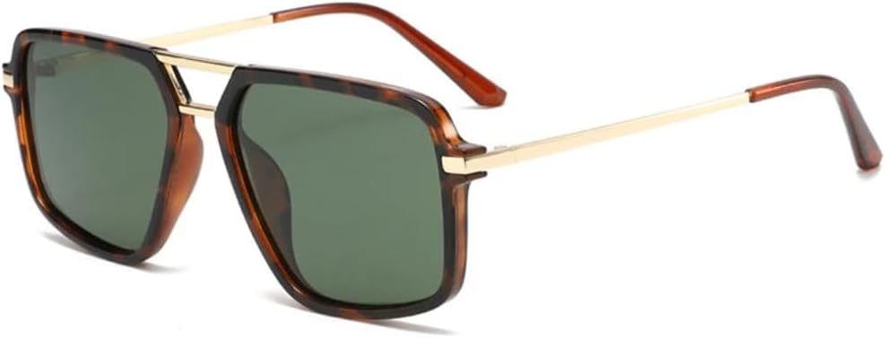 

Модные солнцезащитные очки с двойной перемычкой, квадратной формы, для женщин, класса люкс, ретро-градиентные, для мужчин, для активного отдыха, защита от УФ-излучения UV400 TVTBBVV, Leopard Dark Green