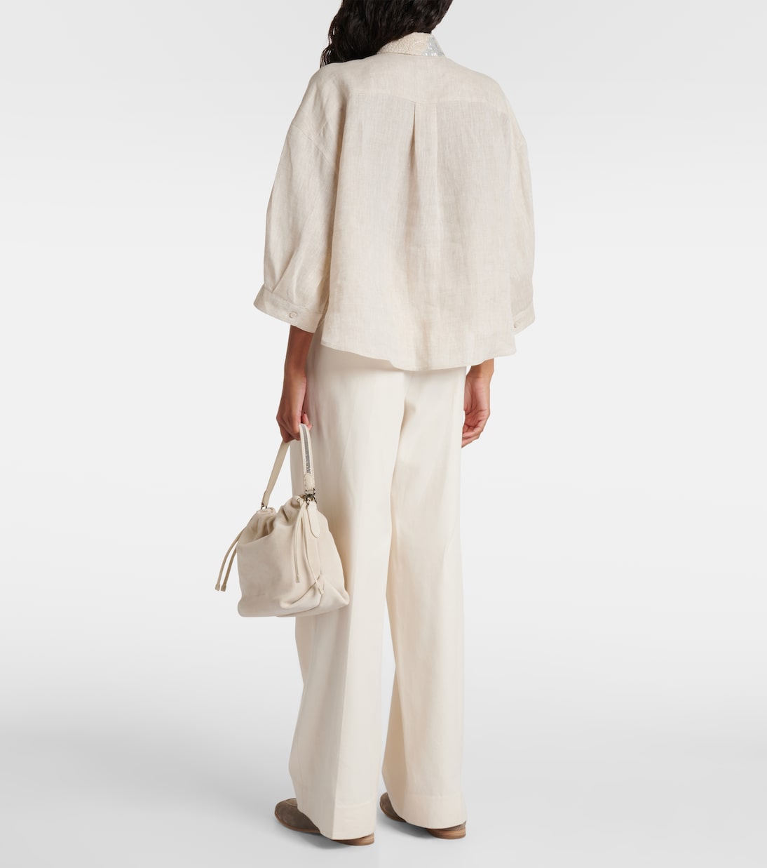 Украшенная льняная рубашка Brunello Cucinelli, Naturale — фото 3