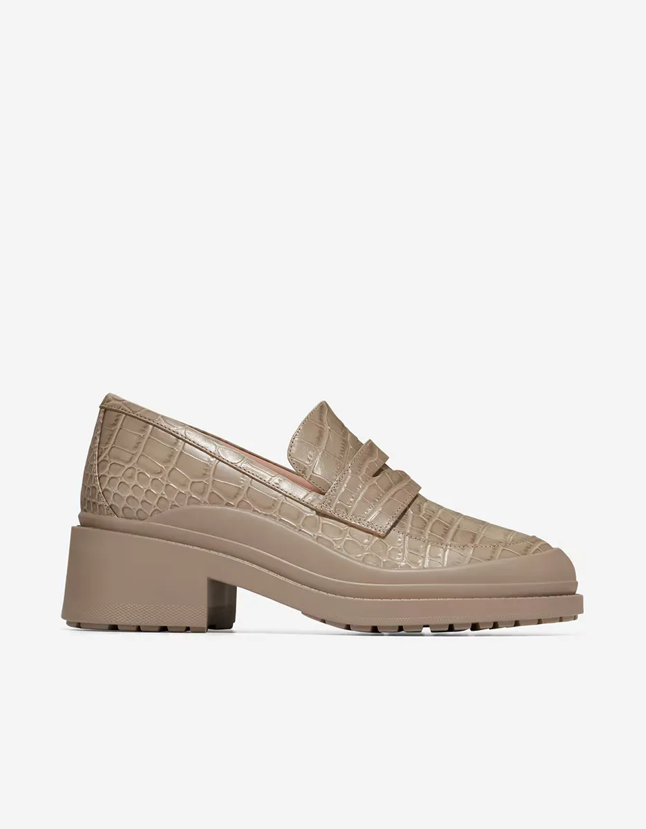

Женские лоферы из кожи с тиснением под крокодила Cole Haan, коричневый