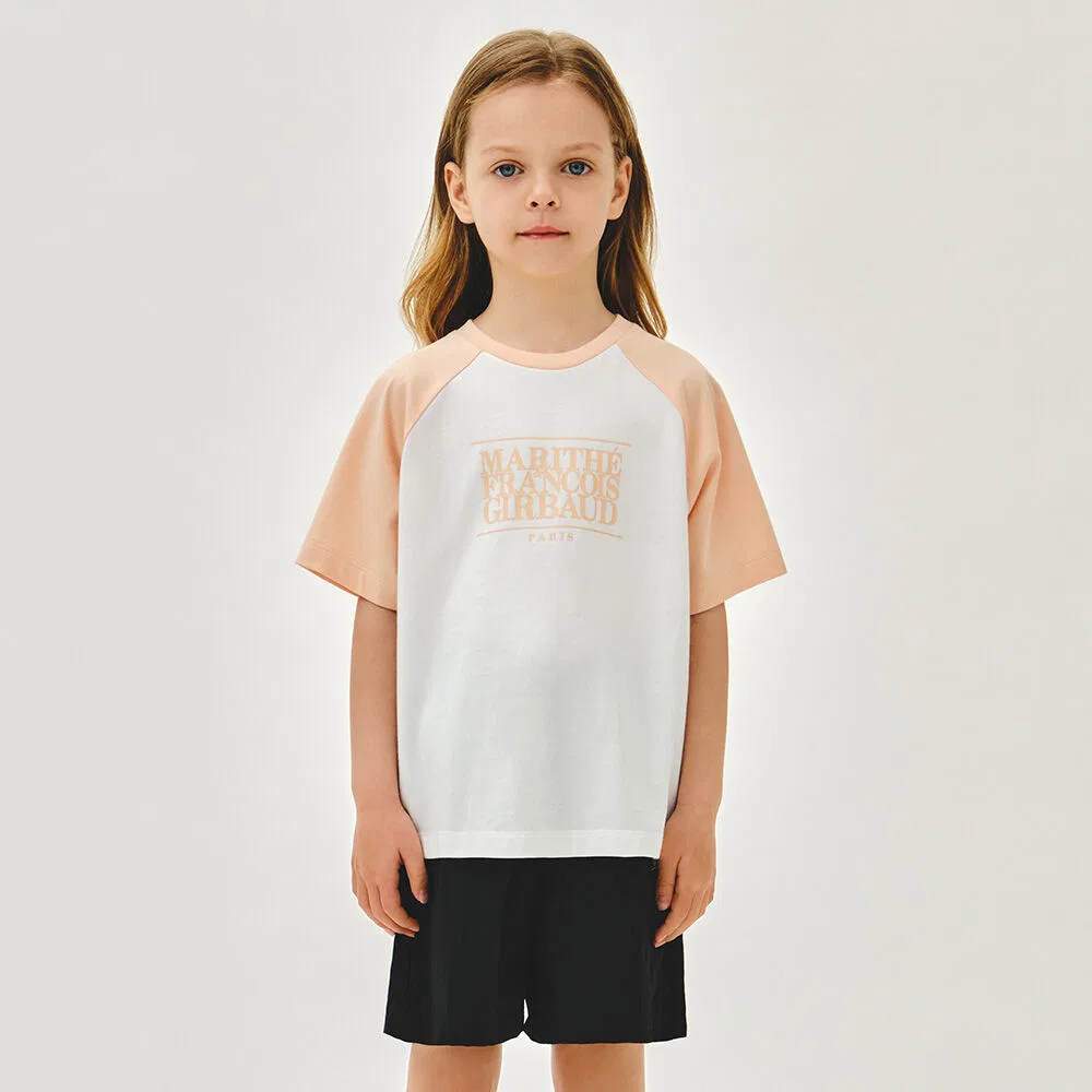 Детская футболка Kids Classic Logo Raglan оверсайз кораллово-розовая от Marithé Kids