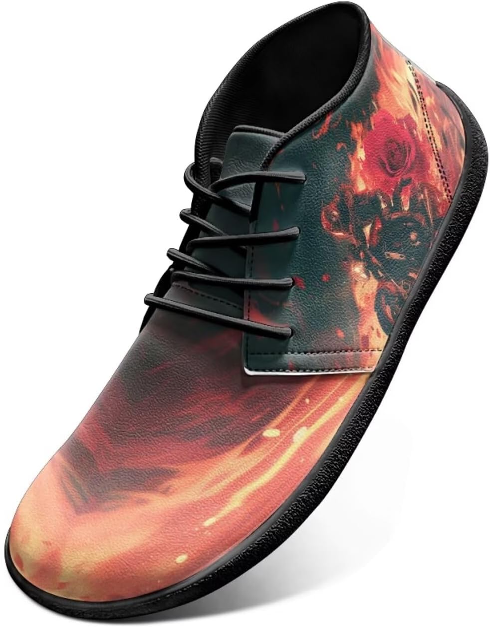 

Мужские кроссовки UNICEU с широкой носочной частью, из PU-кожи, минималистичные, босоногообразные, без шнурков, повседневные, с подошвой нулевого перепада, для тренировок и бега, Fire Flame Rose Motorcycle