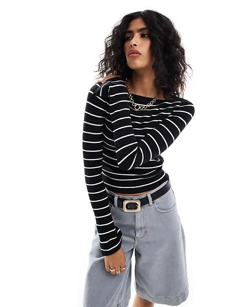 

Трикотажный топ с вырезом-лодочкой в полоску ASOS DESIGN