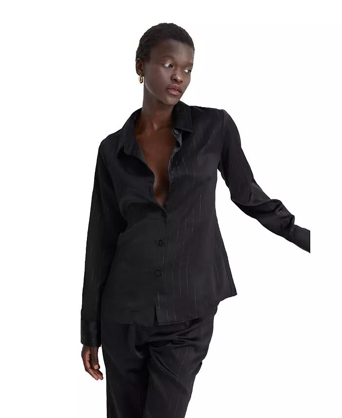 

Женский топ Maurice Satin Lurex Pinstripe Button Up CRESCENT, черный