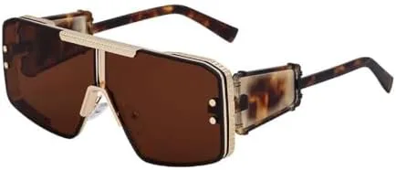 

Солнцезащитные очки большого квадратного размера 2027 года для женщин, металлическая оправа, панк-очки для мужчин, винтажные очки в стиле стимпанк MTZJH, C8brown