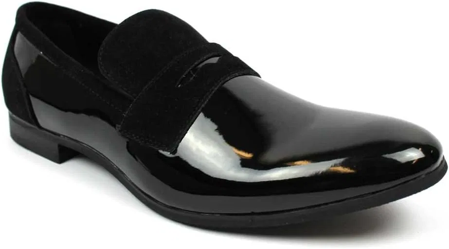 Лоферы из замши и лакированной кожи, Azar, Tuxedo Black, Patent Suede Details AZAR MAN