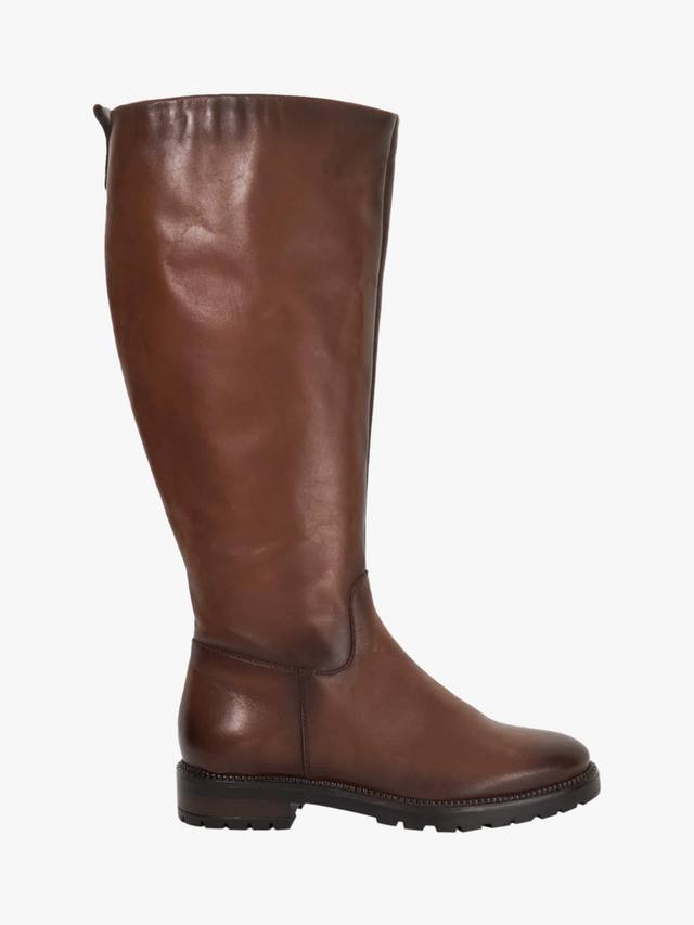 Ботинки Tayah Wide Fit высокие до колена с круглым носком и плоским каблуком из кожи Dune London, Tan-leather