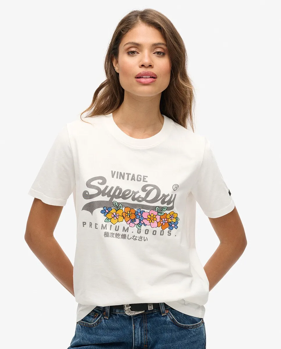 

Женская футболка с цветочным принтом и логотипом Vintage Premium Superdry, цвет Crudo
