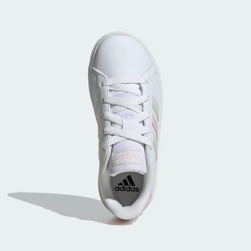 Кроссовки Adidas Grand Court для детей и подростков, повседневные, с шнуровкой (для старших детей), белый/розовый — фото 3