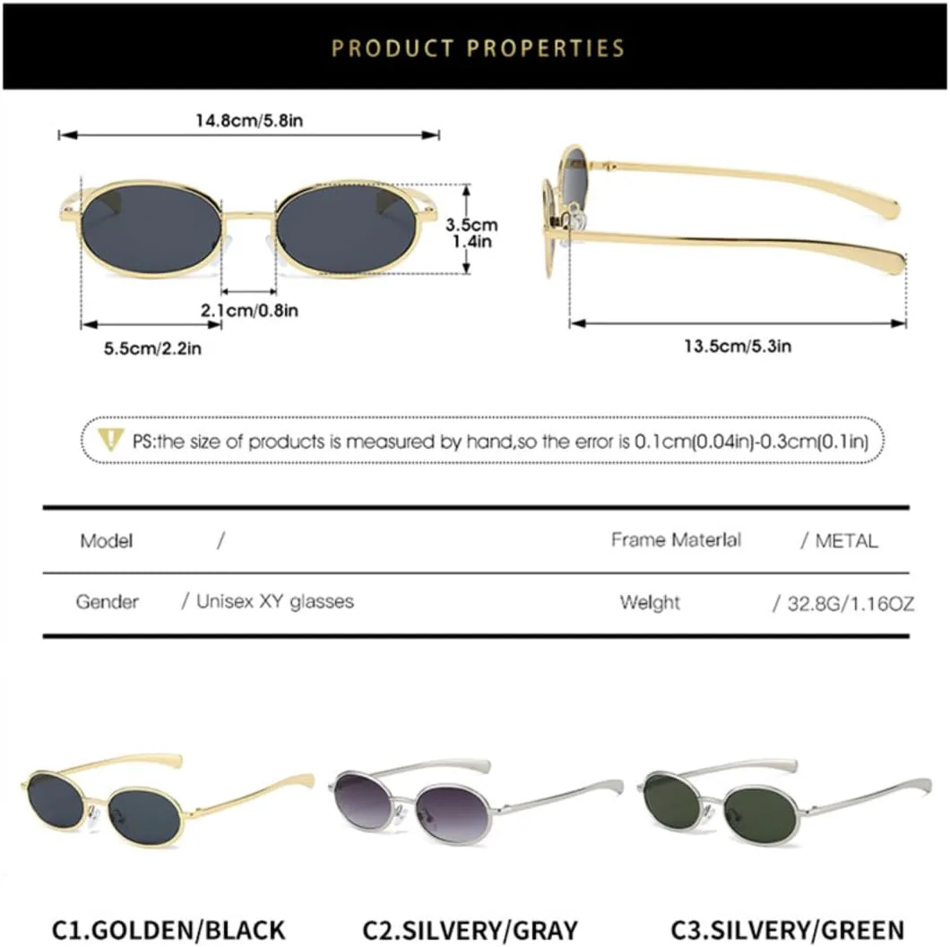 

Солнцезащитные очки для женщин и мужчин, овальные, в стиле панк, металлические, с защитой от УФ-излучения UV400, для вечеринок и улицы TVTBBVV, Gold Gray
