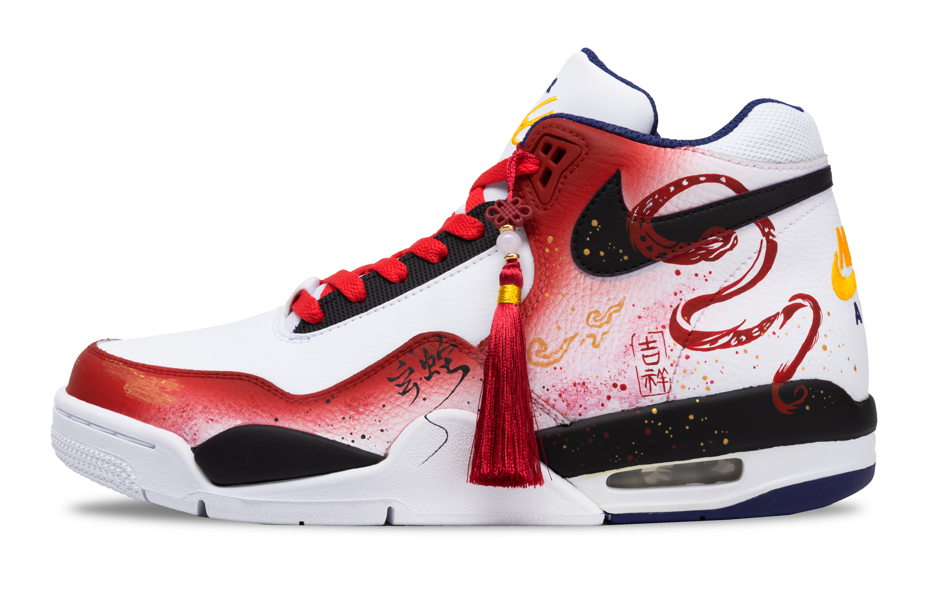 

Nike Баскетбольные кроссовки Flight Legacy с противоскользящей подошвой, износостойкие, винтажные, среднего размера, белые, черные, красные