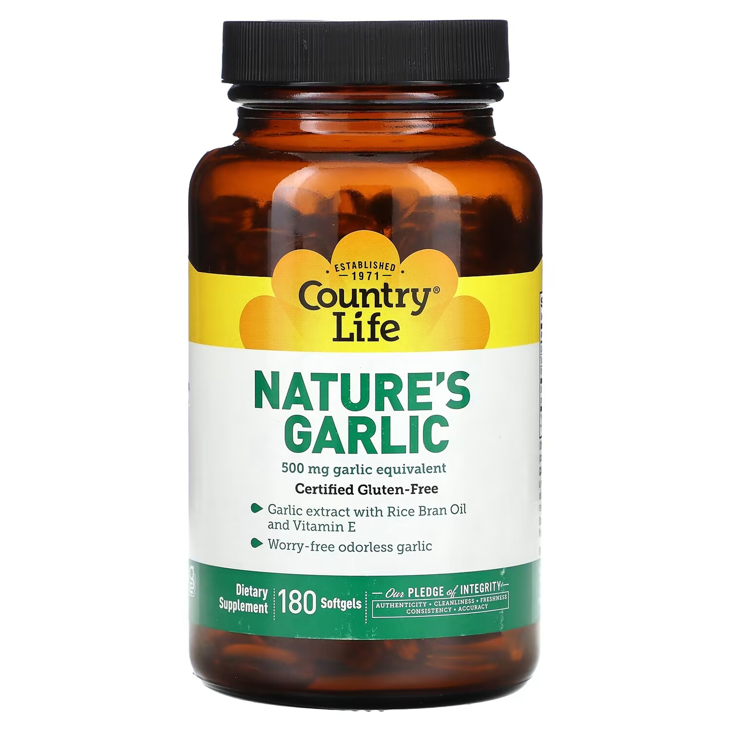 

Добавка Country Life Nature's Garlic 5 мг, 180 мягких таблеток