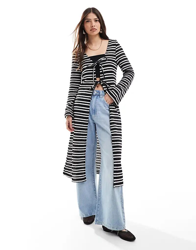 

Кардиган с удлиненным вязанным узором в монополоску ASOS DESIGN