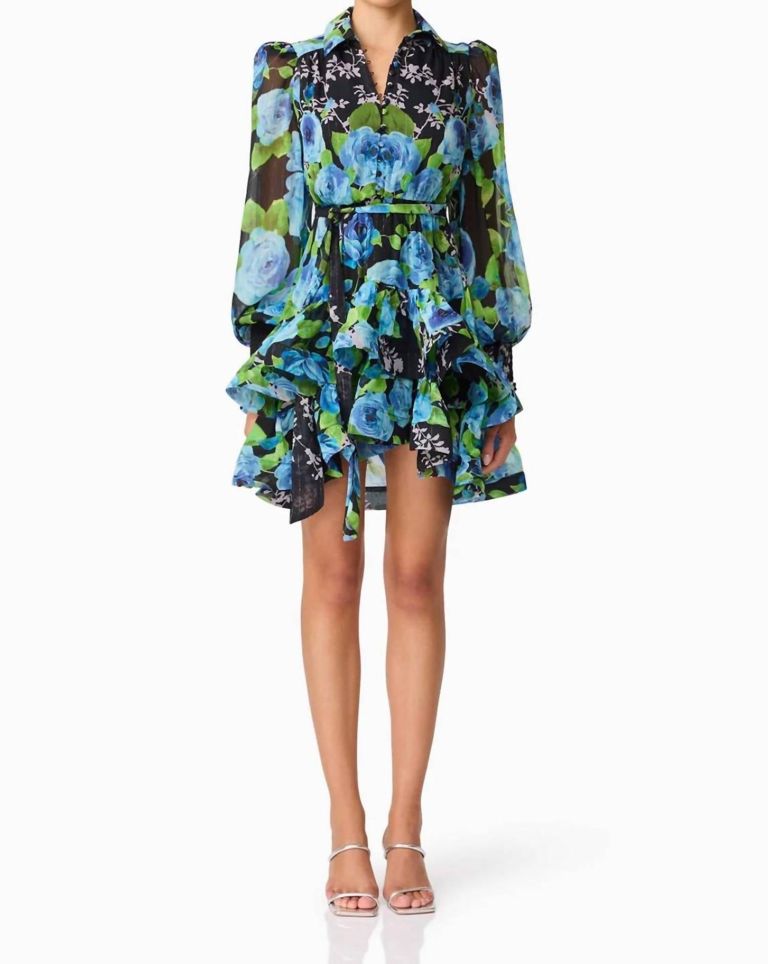 

Briony Long Sleeve Mini Dress In Black Floral ELLIATT