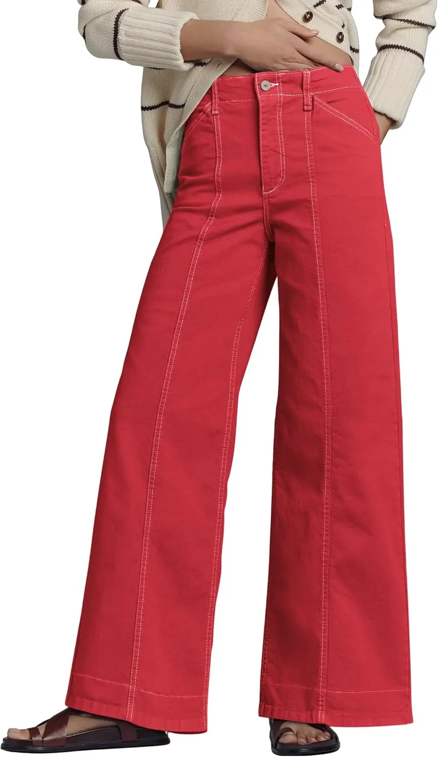 

Allimy женские джинсы с высокой талией и прямыми широкими штанинами