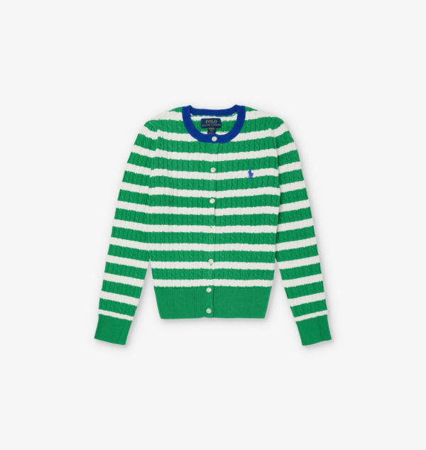 

Хлопковый кардиган с полосатым принтом для девочек, вязка косами Polo Ralph Lauren, мультиколор