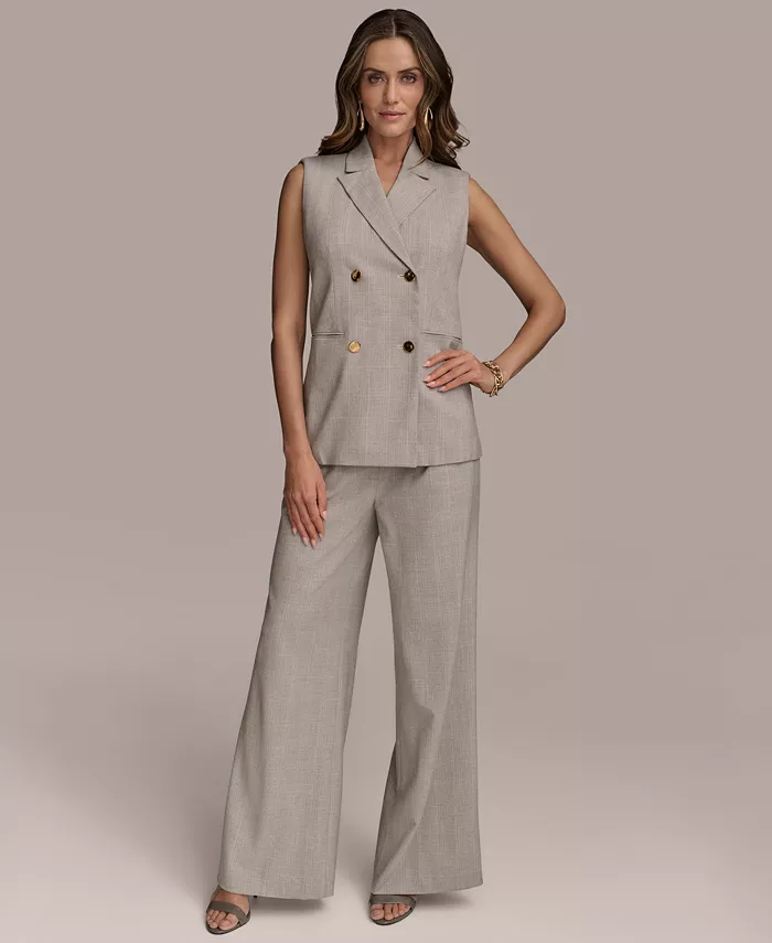 

Женский двубортный длинный жилет и брюки широкого кроя Donna Karan New York, коричневый/бежевый