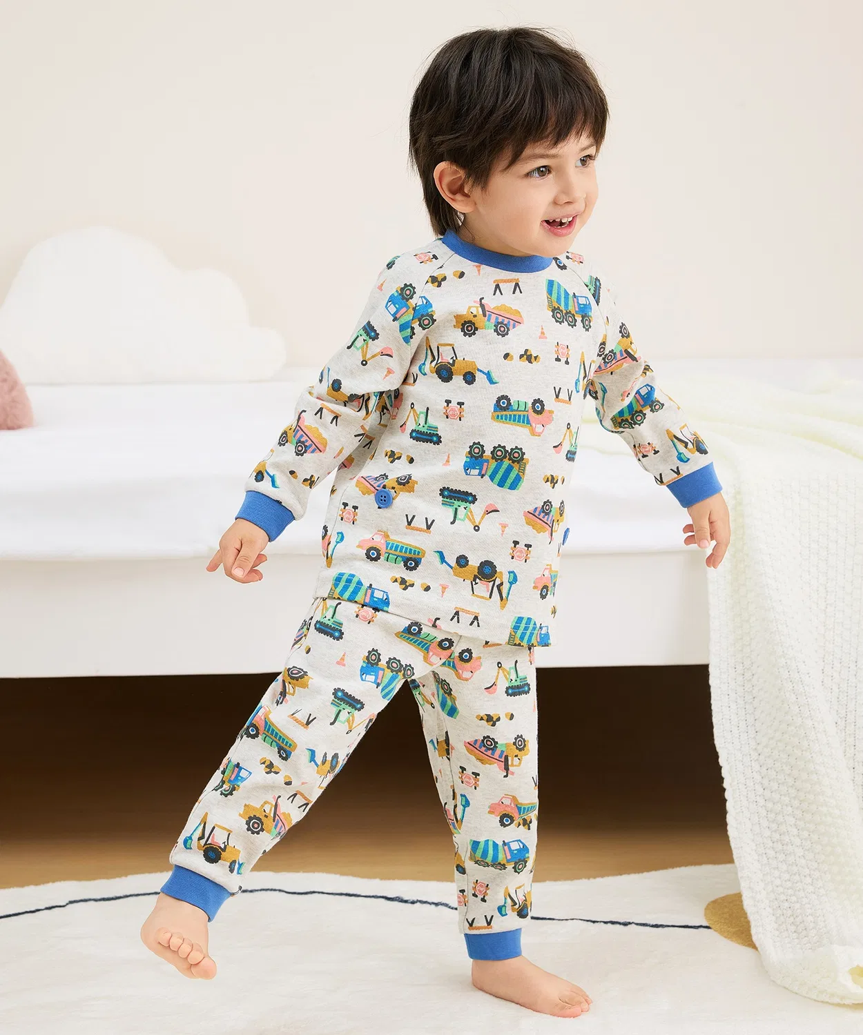 Пижама детская с кнопкой на животе длинный рукав, состав набора не указан, объем не указан, цвет офф-вайт — фото 3