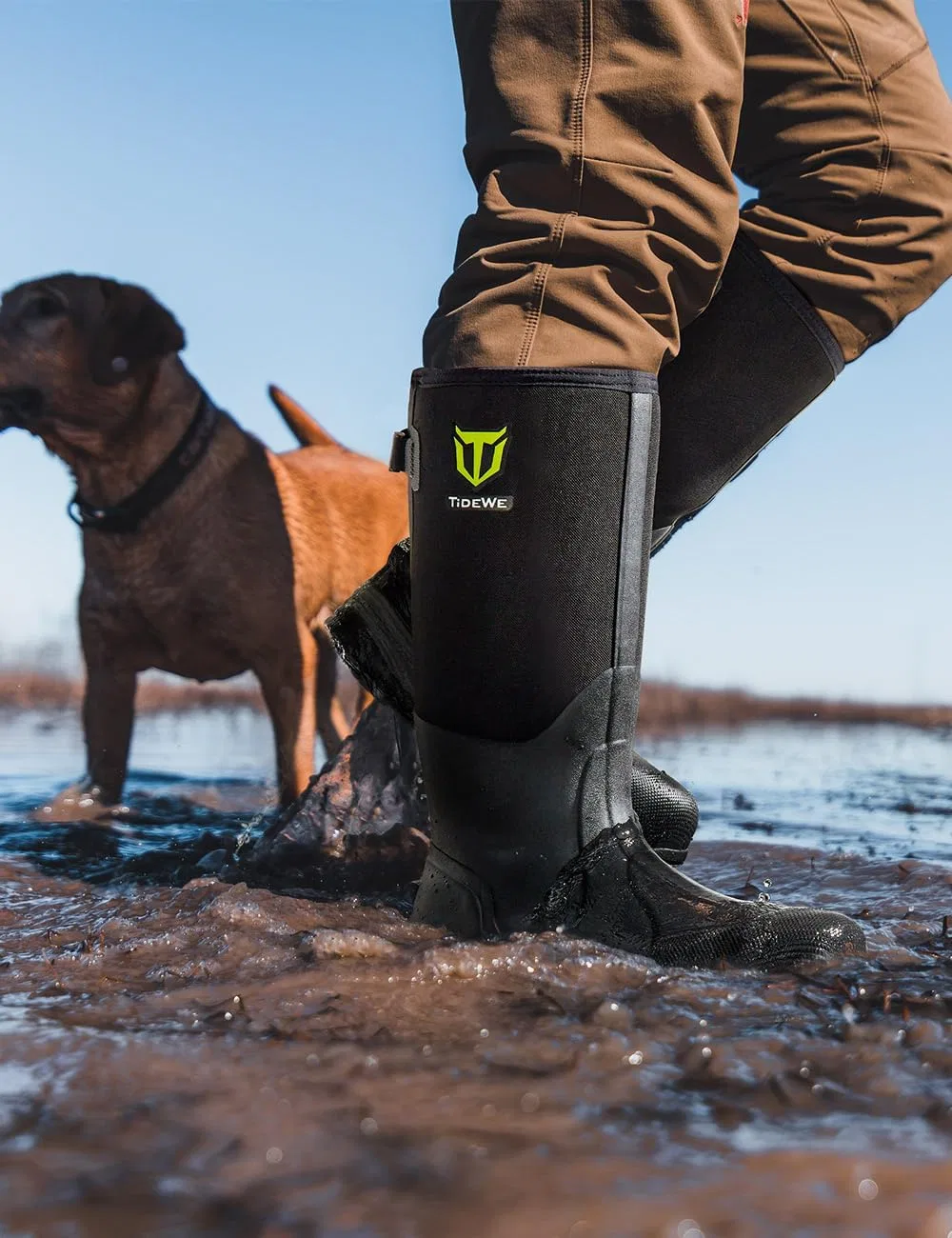 Рабочие ботинки TIDEWE, с защитой от проколов, стальным носком и голенищем, водонепроницаемые, нескользящие, из неопрена толщиной 6 мм, прочные охотничьи ботинки для производства, строительства, сельского хозяйства (черные, размеры 6-12) — фото 2